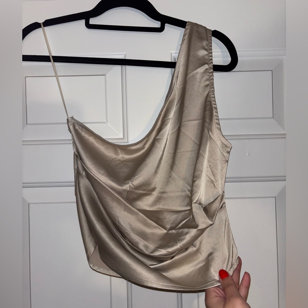 Silky One Shoulder Champagne Going Out Top